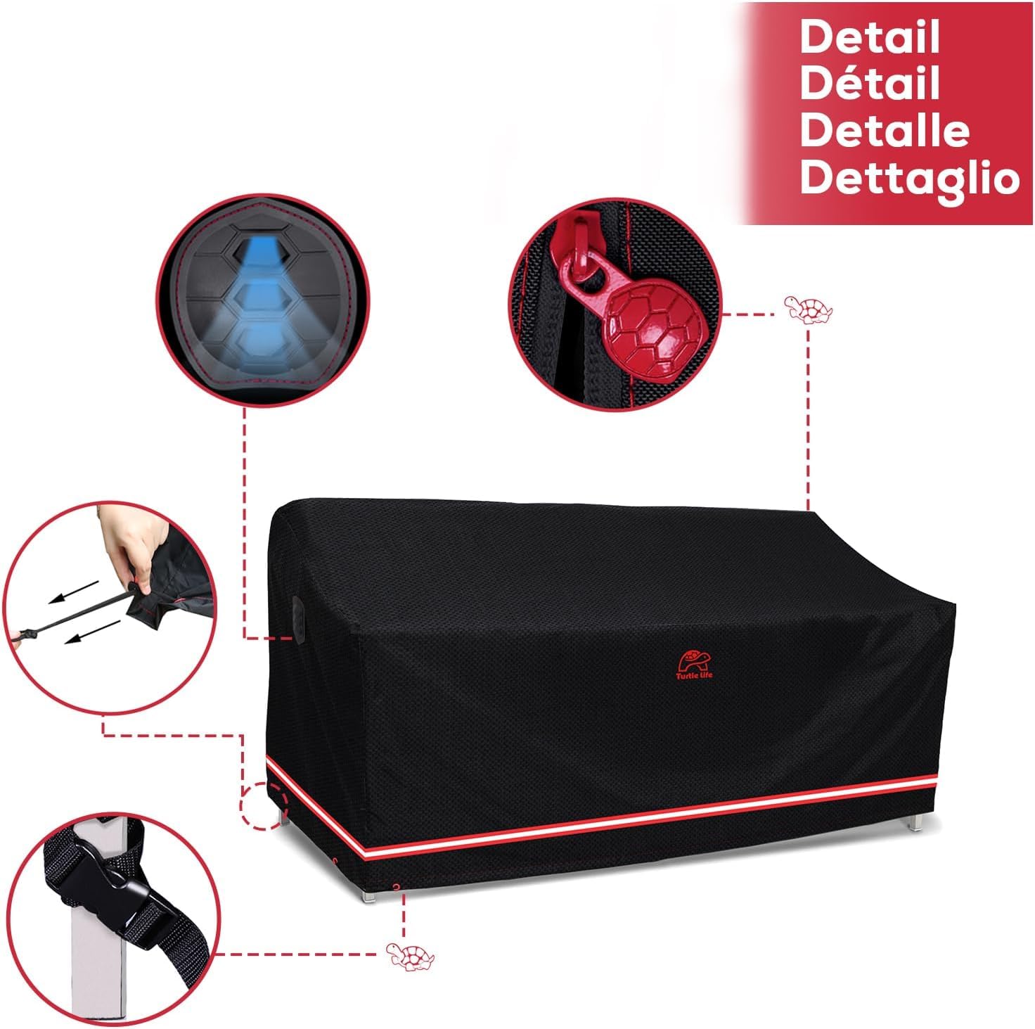Turtle Life Gartensofa Abdeckung, Gartenbank Abdeckung Wasserdicht, Gartenbank Abdeckung für 3-4 Sitzer Gartensofa, Gartensofa Abdeckung kein Verblassen innerhalb von 2 Jahren, schwarz 213 x 94 x 89CM