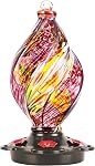 LUJII Crème glacée en forme de colibri spirale pour l'extérieur suspendu, verre soufflé à la main, 28 Fl.oz, preuve de fuite & Jardin unique et résistant à la rouille & Décor de jardin, Cadeaux pour les amoureux d'oiseaux ou les jardiniers, Ruban