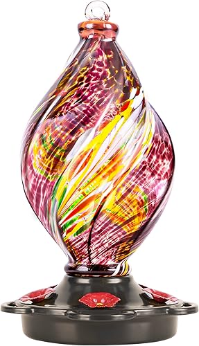 Miniatura 7 de LUJII Comedero en espiral en forma de helado para colibríes, vidrio soplado a mano, 28 onzas líquidas, a prueba de fugas y a prueba de óxido,