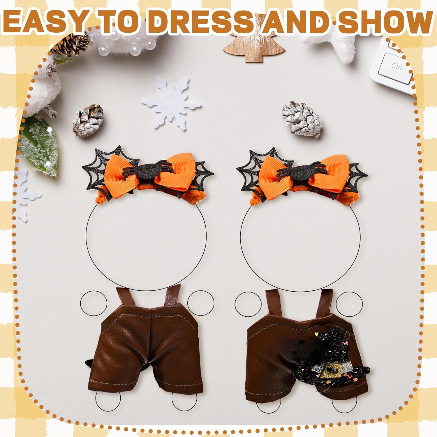 Halloween Pumpkin Doll Clothes Set Orange Spider Patchwork Leather Dress with Hat for 15-17cm 4 Inch Blind Box Dolls