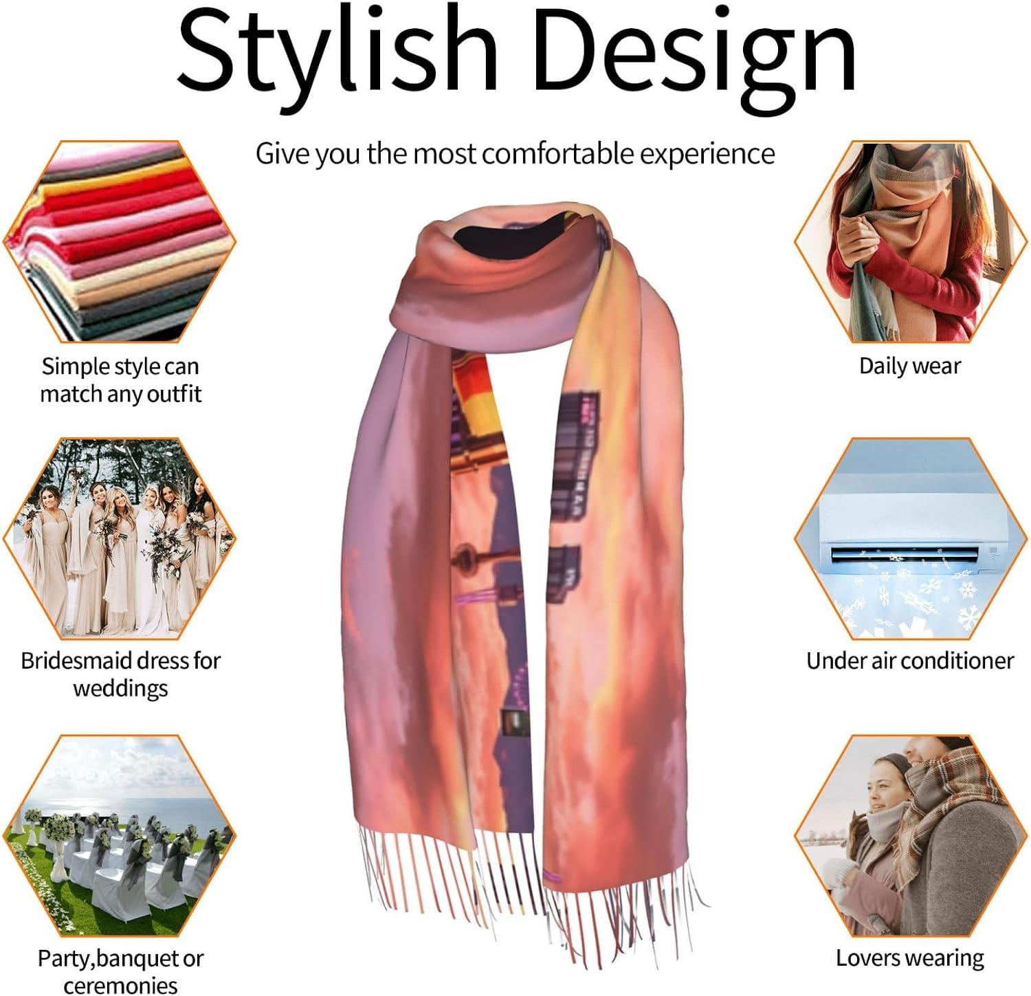 (Las Vegas Sunset) Women's Soft Warm Scarf Large Plush Shawl Wrap with Fringe Fashion Winter Scarves for Cold Weather