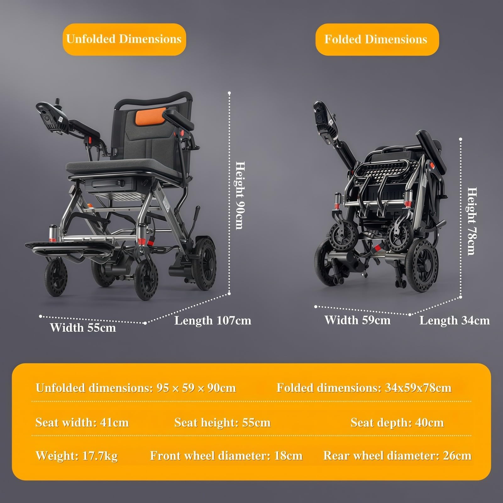 Silla de ruedas eléctrica, scooter de movilidad plegable ligero para ancianos y discapacitados, diseño inteligente totalmente automático, fácil de transportar, conducción cómoda