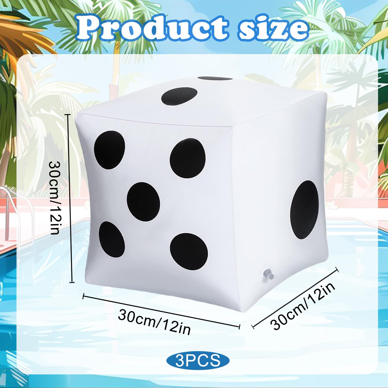 YRUHAN 3 Pièces Grand Dé, Dé Géant Gonflables, 30CM Grand Cubes Gonflables, Sûrs et Durables, Faciles à Transporter, Adaptés aux Jeux de Piscine, aux Jeux de Pelouse, aux Réunions de Famille