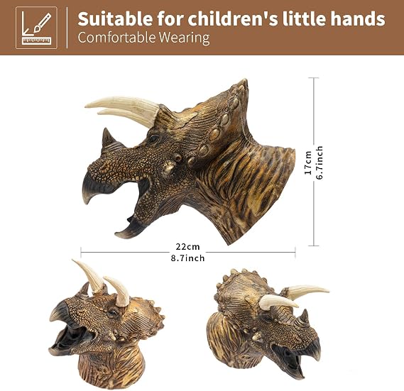 Yolococa Dinosaur Hand Puppets, 3-Piece Latex Animal Puppet Set with T Rex, Triceratops, and Dilophosaurus for Storytelling and Role Play