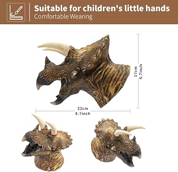 Yolococa Dinosaur Hand Puppets, 3-Piece Latex Animal Puppet Set with T Rex, Triceratops, and Dilophosaurus for Storytelling and Role Play