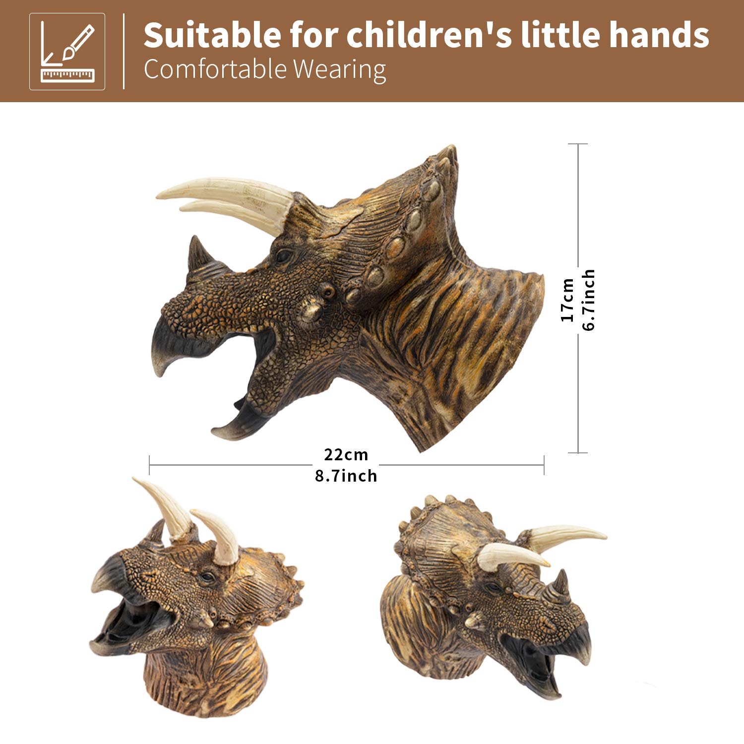 Giocattoli per Burattini a Mano, Gomma Morbida Realistico Testa di Dinosauro Tyrannosaurus Rex T-Rex Dilofosauro Triceratopo, Marionette Bambini Set di 3
