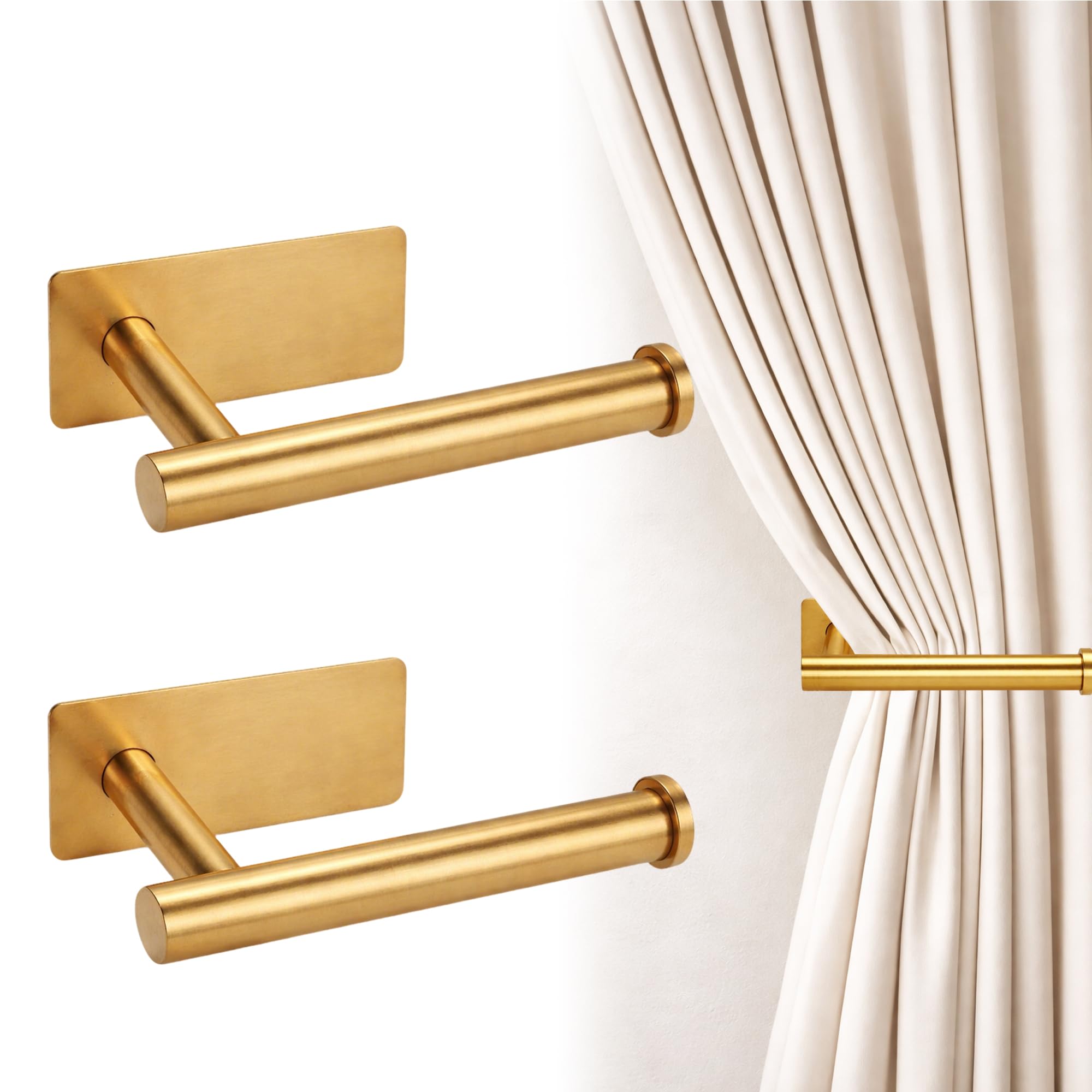 2 Pcs Curtain Holdbacks Curtain Tiebacks Gold Square Base Self Adhesive Short Style Rust - Proof Stainless Steel for Living Room Bedroom Office