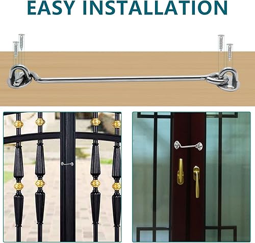 Miniatura 5 de LDEXIN Paquete de 2 ganchos para puerta de 12 pulgadas y cierre de ojo para puerta de puerta, granero, cobertizo, color plateado