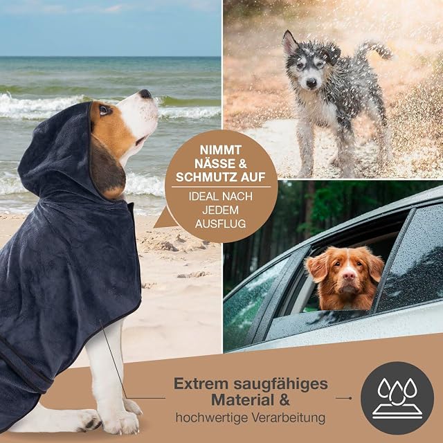 Foto 3 de 8 de FLUFFINO Albornoz para Perros Azul Oscuro, Talla L, Suave, Absorbente, Lavable, de Secado rápido