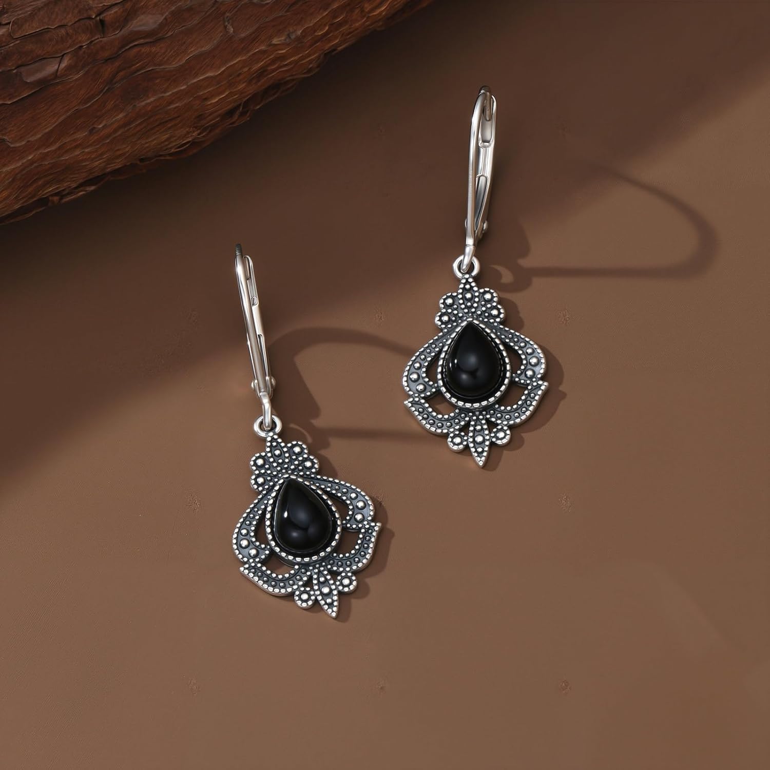 925 Sterling Silver Vintage Black Onyx Dangle Drop Leverback Earrings Birthday Christmas Mothers Day Gift for Women - Image 2