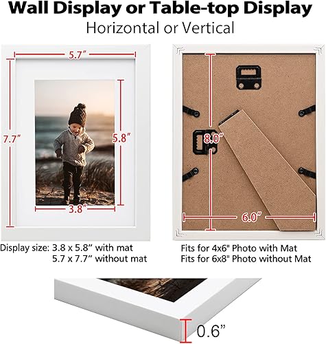 Vista 97 de KINLINK Juego de 2 portarretratos de 6 x 8 pulgadas, marco de fotos de madera mate de 4 x 6 pulgadas con plexiglás para 4 x 6 con paspartú o 6 x 8