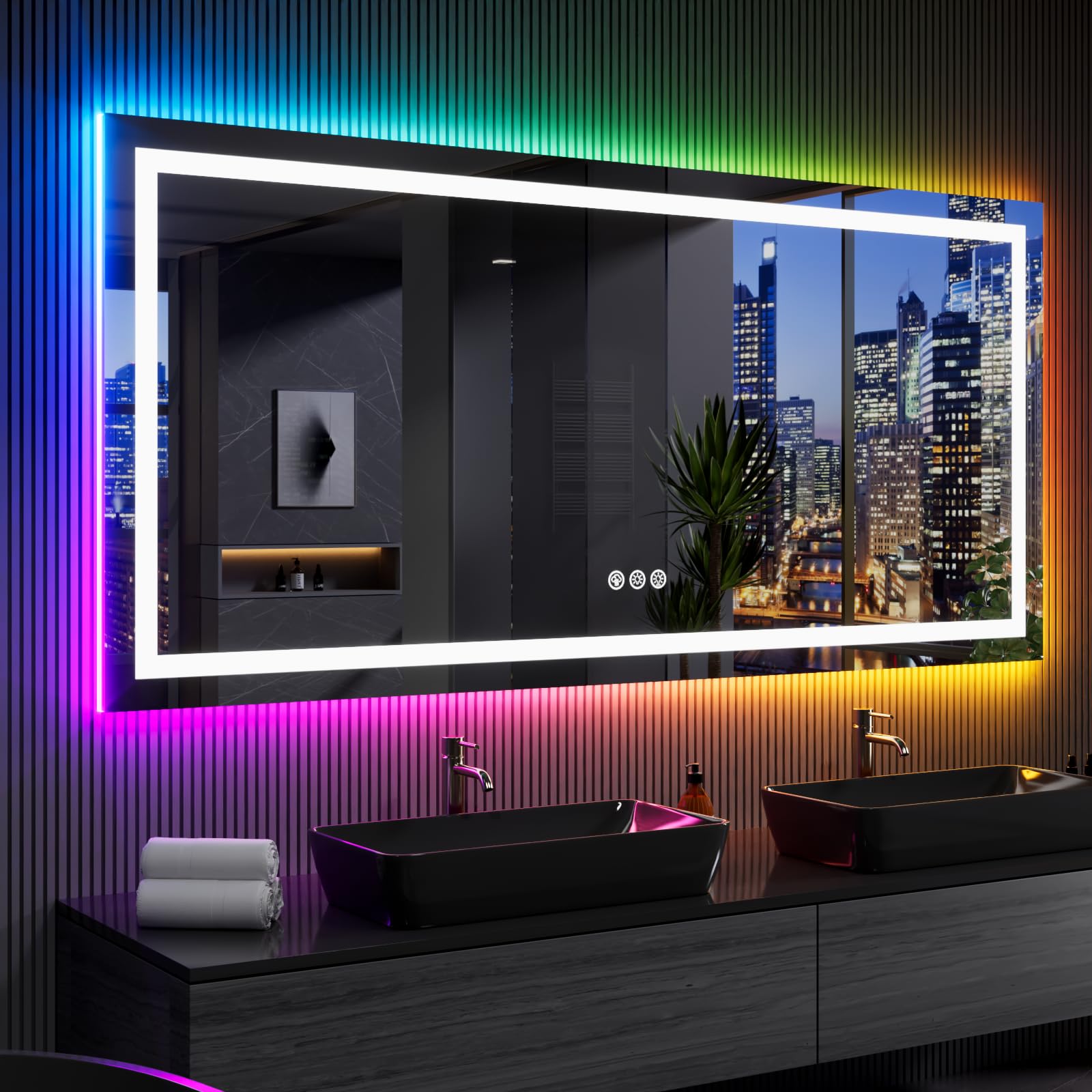 Amazon.co.jp : LOAAO 84X32インチ RGB LED 浴室ミラー ライト付き