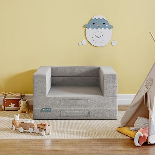 Miniatura 7 de Cama de viaje para niños pequeños, sofá cama convertible 3 en 1 para camas de piso portátiles para niños pequeños, sofá tumbona abatible para niñas