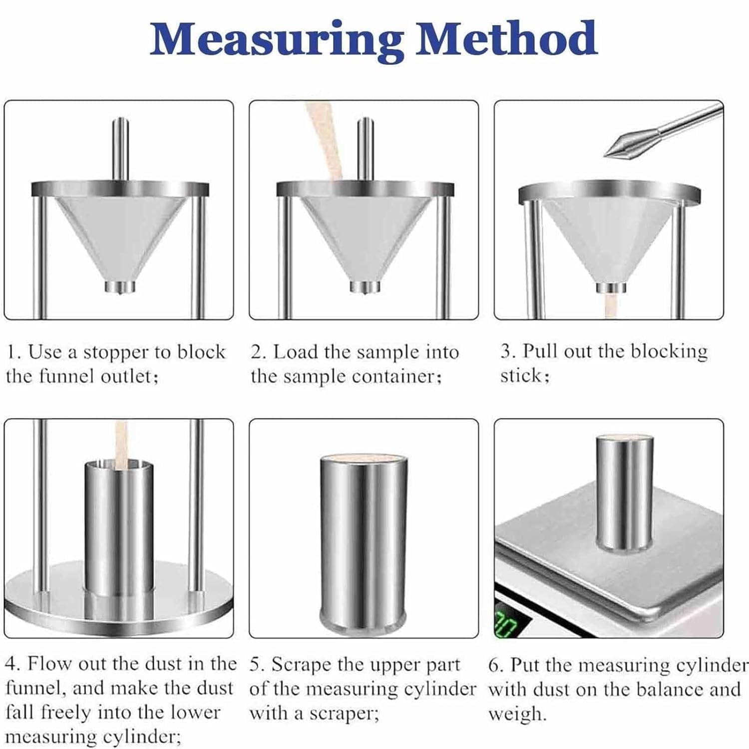 This Powder Density Tester, Stainless Steel Volumeter with Measuring Cup and Funnel for Accurate Bulk Density Measurement in Laboratory and Industrial Settings