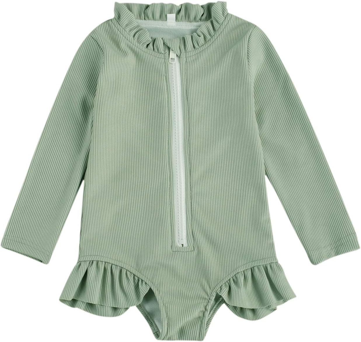 MerqwaddToddler Baby Girl Swimsuit Rash Guard Long Sleeve One Piece Swimwear Bathing Suit for 1-5Years Kids