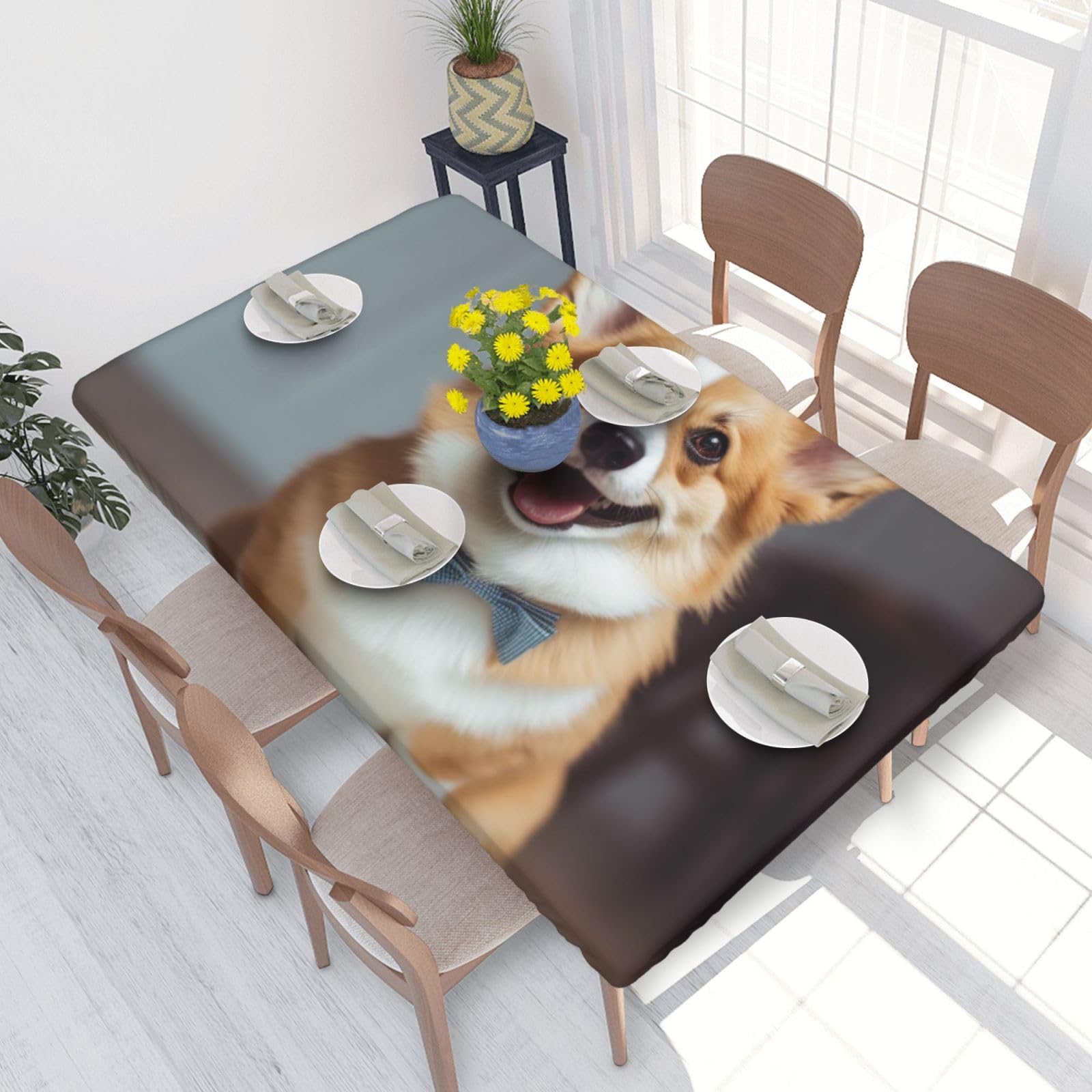 WPKJU Cute Corgi Art Printed Tablecloths 4ft Rectangular Table Covers Washable Polyester Decorative Table Cloth for Dining Table Picnic Wedding