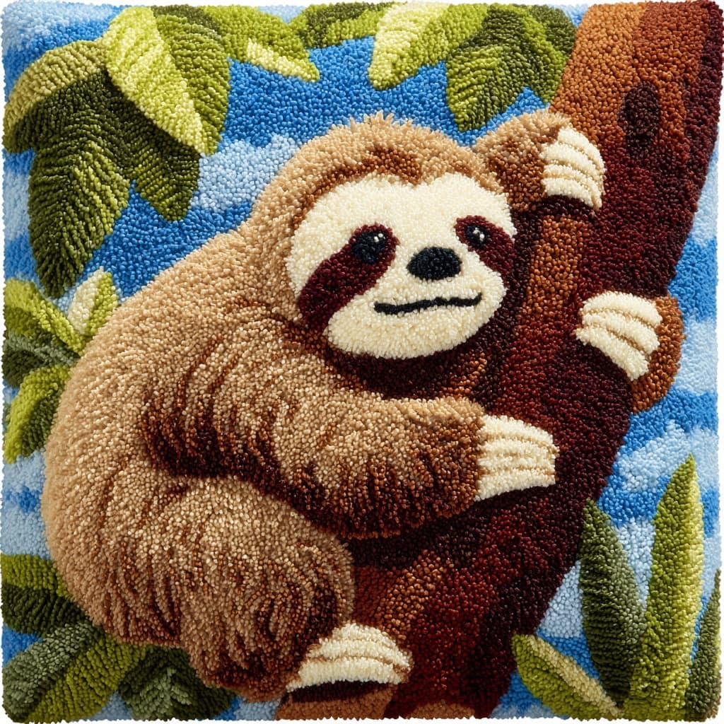 Henypt Latch Hook Kits-G Diy Pillow Cover Latch Hook Cushion Kits, Sloth