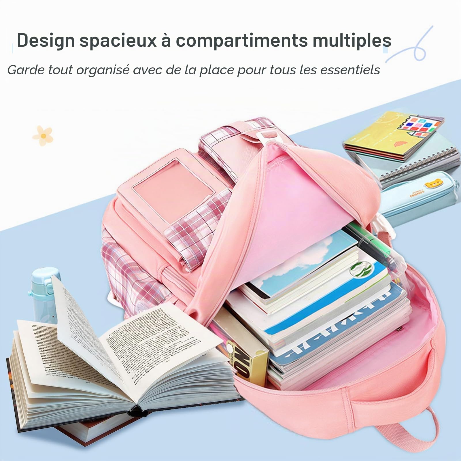 KEBEIXUAN Sacs à dos pour filles et enfants - Sac d'école kawaii pour adolescentes et étudiants - Sac à dos d'extérieur pour adolescents (Beige)