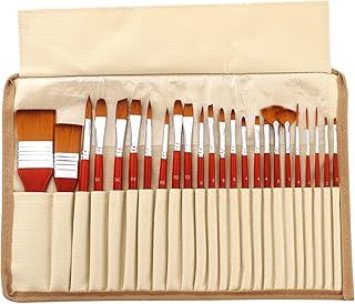 KKcare 24 pçs conjunto de pincéis de tinta acrílica pincéis de artista de cabelo de náilon pincéis de pintura profissional com bolsa de lona para aquarela óleo guache unha corpo desenho rosto artista kit de desenho artes artesanato suprimentos