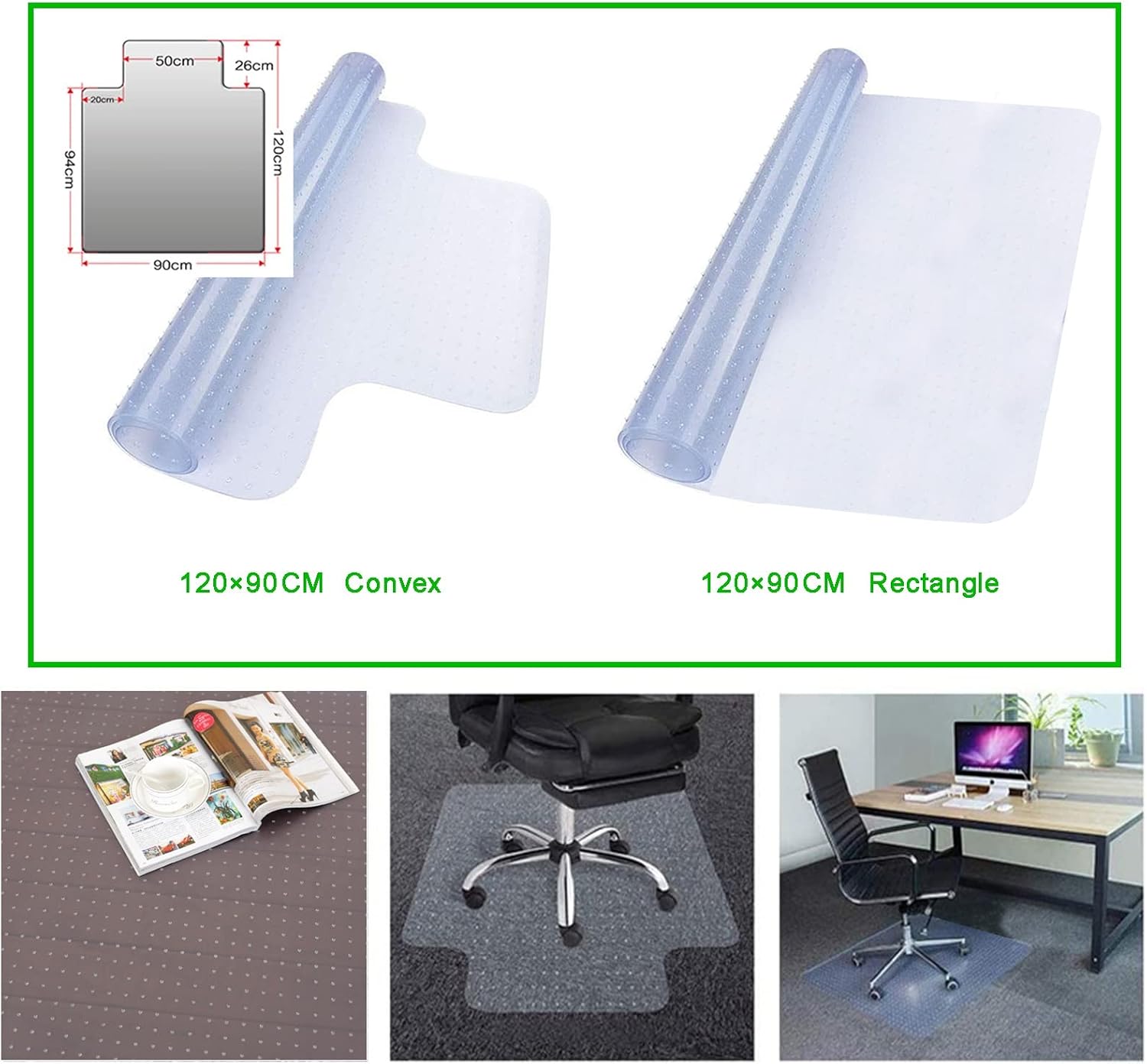 Clear Office Chair Mat,Suitable for Medium and Low Pile Floor mats,Non-Slip and Easy to Clean,Anti-Scratch for Home Office Office Chair Carpet (Color : 120x90cm Rectangle)