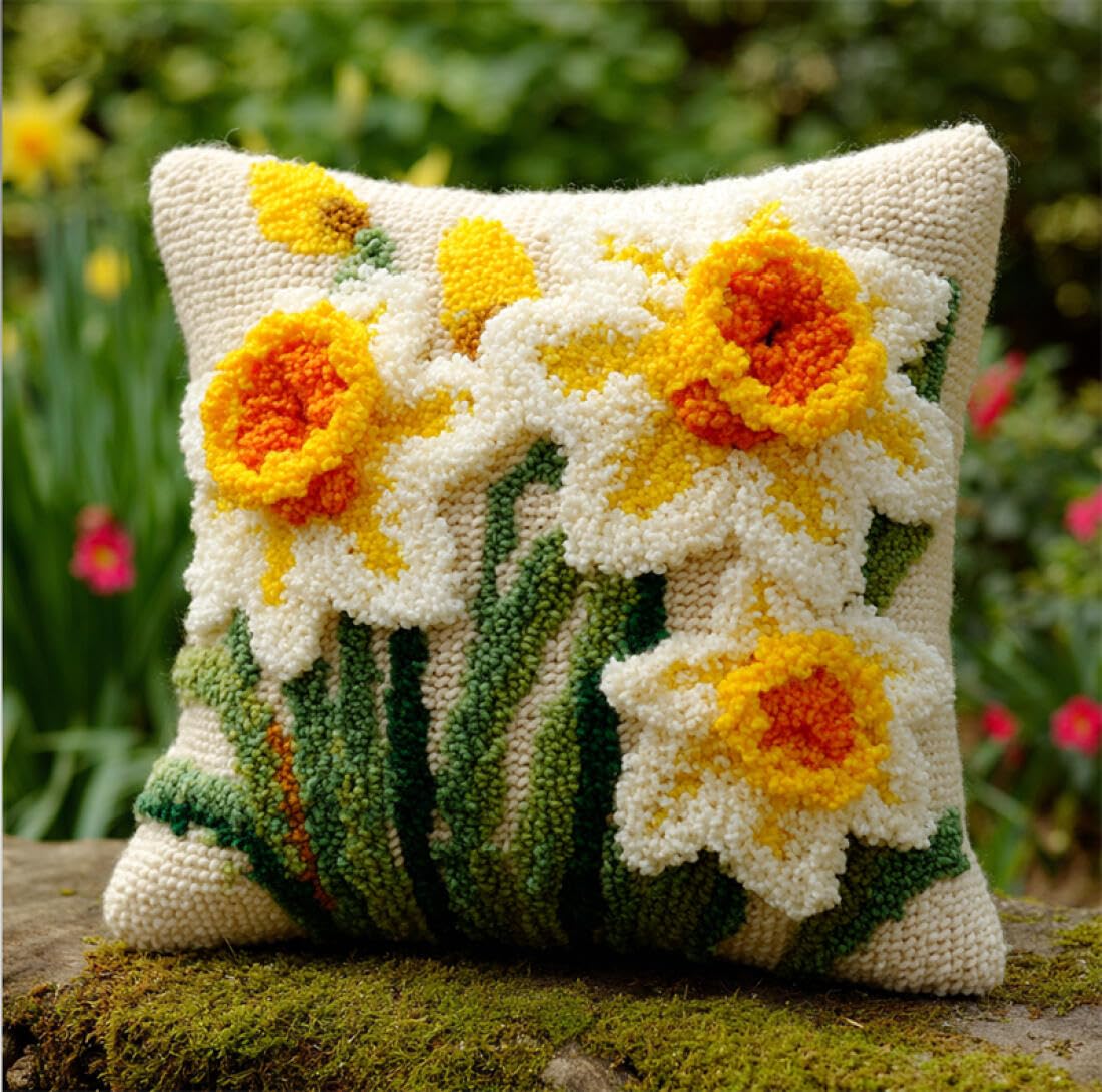 Kitquiver Latch Hook Craft Kits Fantasy Flowers DIY Latch Hook Kits Pillowcase Embroidery,Knitting,Gift for Adults/Beginners 17x17In