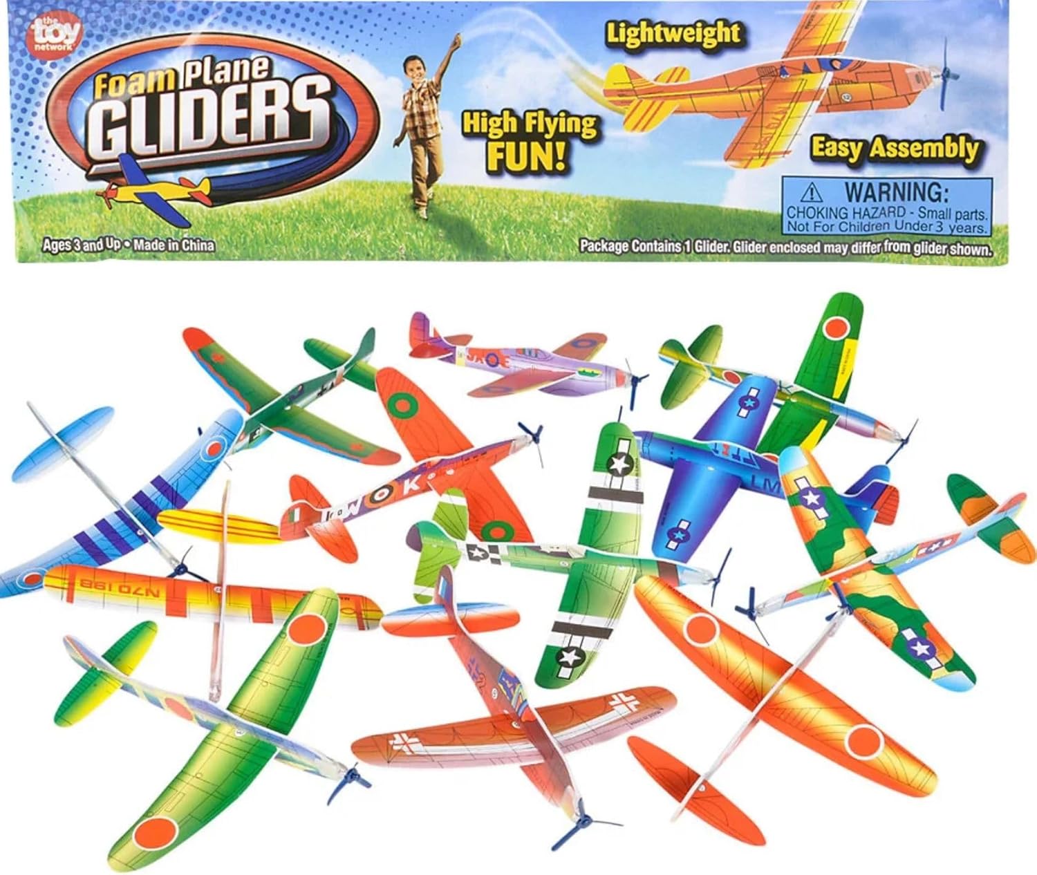 Foam Plane Gliders, 8 Inch Flying Toys, Easy Assembly, Assorted Colors, Ages 3+ (24 PC Glider)