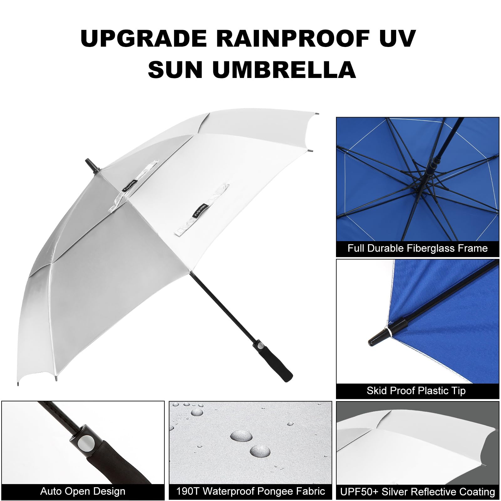 Sombrilla de 68/62/54 pulgadas UPF50+ con protección UV para protección solar, resistente al viento, paraguas de golf grande, apertura automática y ventilada, paraguas de doble toldo para sol