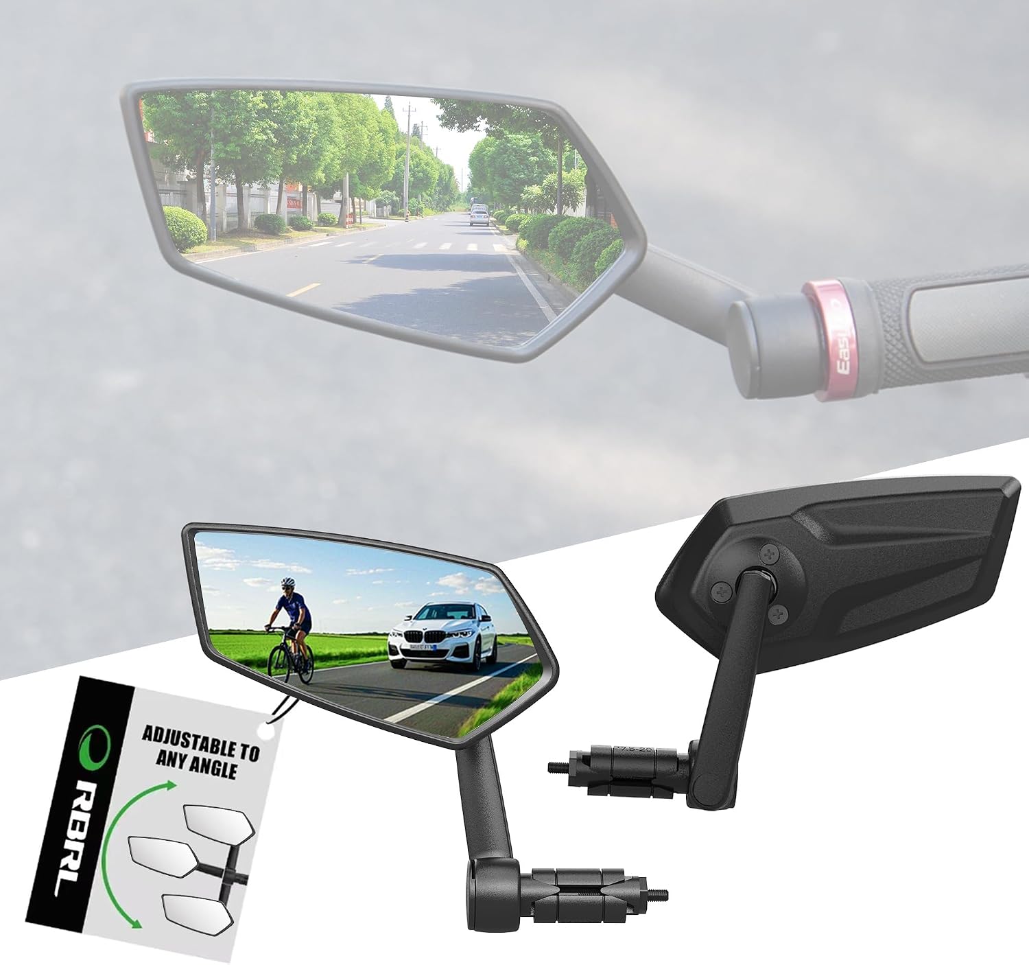 RBRL Bike Mirror 360° Adjustable, Wide Angle Rearview Mirror for Bicycle, E-Bike, MTB, Anti-shake Handlebar Bicycle Mirror, Lightweight & Universal Fit (left)
