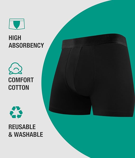 3 Pack Incontinence Pants for Men, Washable Boxers Shorts with Ultra-Absorbent Protective Pads, Leakproof Reusable Odor Control Underwear Trunks for Going Out Post-Surgery (Black, L)
