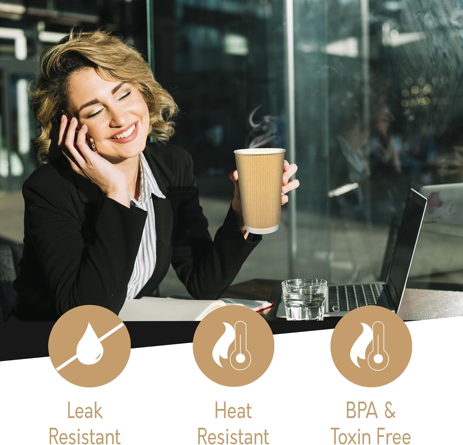 7STAR 16oz Disposable Coffee Cups, Insulated Ripple Wall Paper Coffee Cups for Home, Office, Travel, Kraft Corrugated Paper Cups No Lids Hot Beverage or Cold Drinks (500 Count, 500, Count)