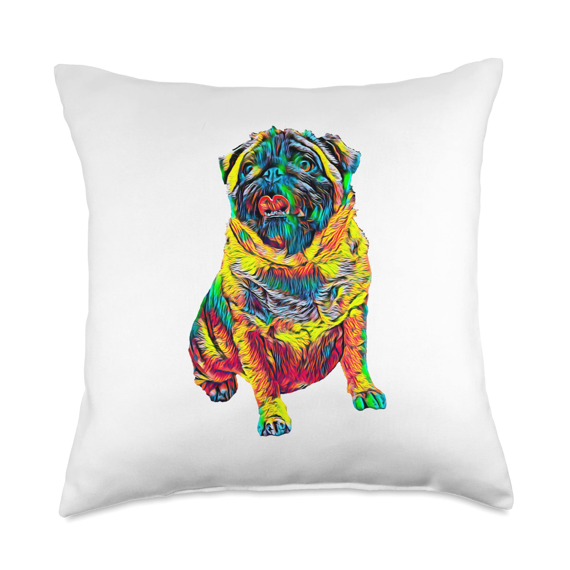 Superkatillz Colorful Art Full Body Pug Dog Throw Pillow, 18x18, Multicolor