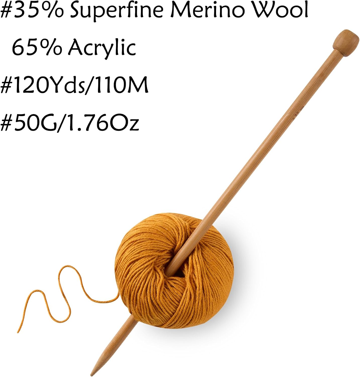 6 Balls Merino Wool Yarn, 12-Ply Luxurious and Soft Yarn for Hand Knitting & Crocheting, 1.76 OZ/50g, 120 yds/110 Meters(Orange,6Balls)