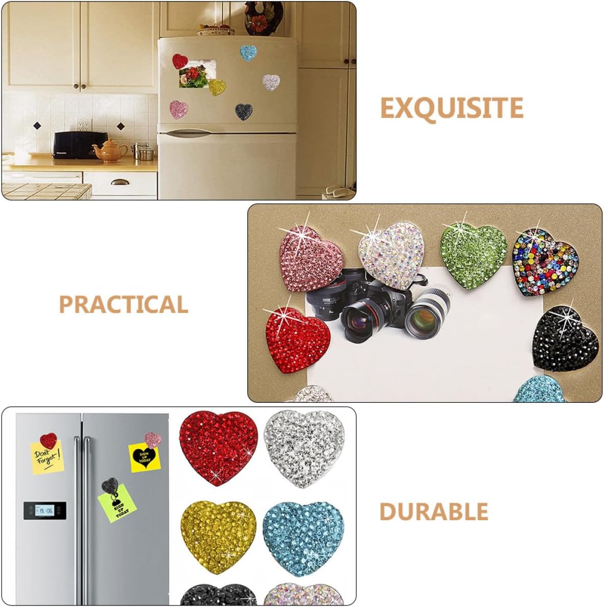 9pcs Heart-Shaped Fridge Magnets Rhinestone Stainless Steel image 5