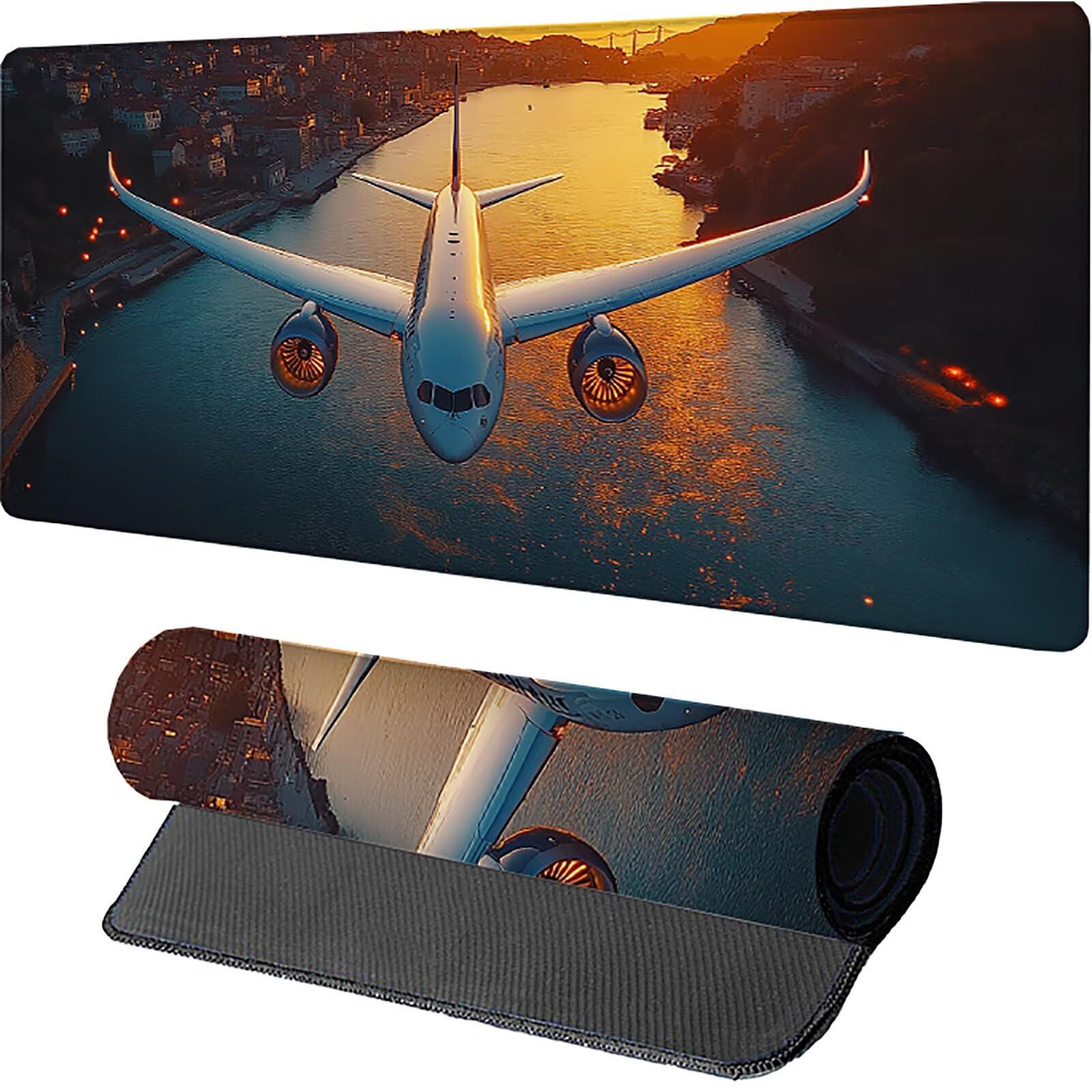 Aereo Tappetino Mouse XXL, Tappetino Scrivania Grande 1200x600x3mm Costiero, Sottomano Scrivania con Bordi Cuciti, Mouse Pad con Base in Gomma Antiscivolo, Gaming Accessori, per Ufficio, Laptop D-8905