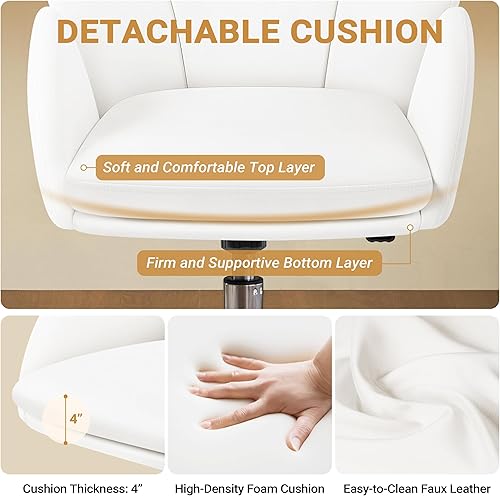 Miniatura 4 de Topeakmart Linda silla de escritorio para el hogar, oficina, maquillaje, tocador, con reposabrazos para dormitorio, moderna silla giratoria con