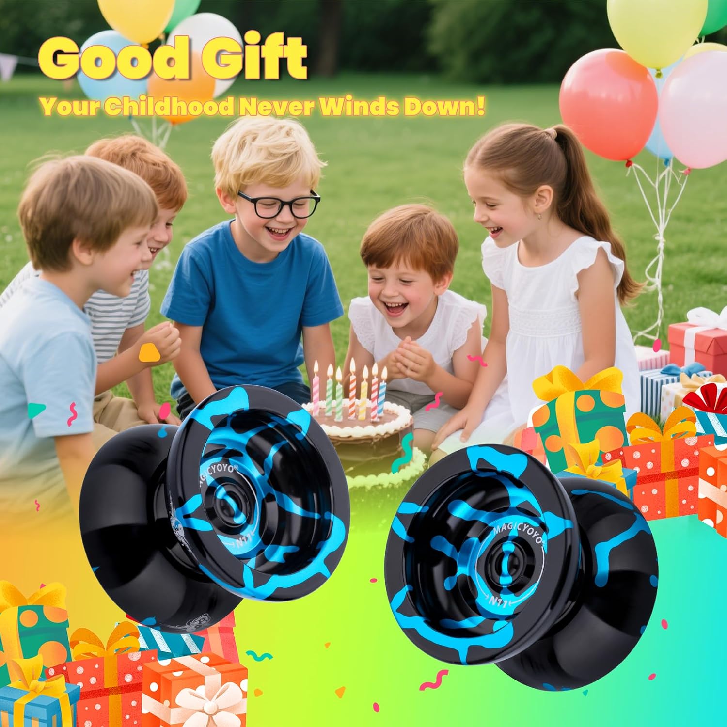 MAGICYOYO N11 Professional Unresponsive Yoyo for Advanced, Dual Mode Metal Trick Yo-Yo with Ressponsive Yoyo Bearing for Kids Beginner, Includes 12 Yo yo Strings, Bearings Kit & Carry Bag (Black Blue)