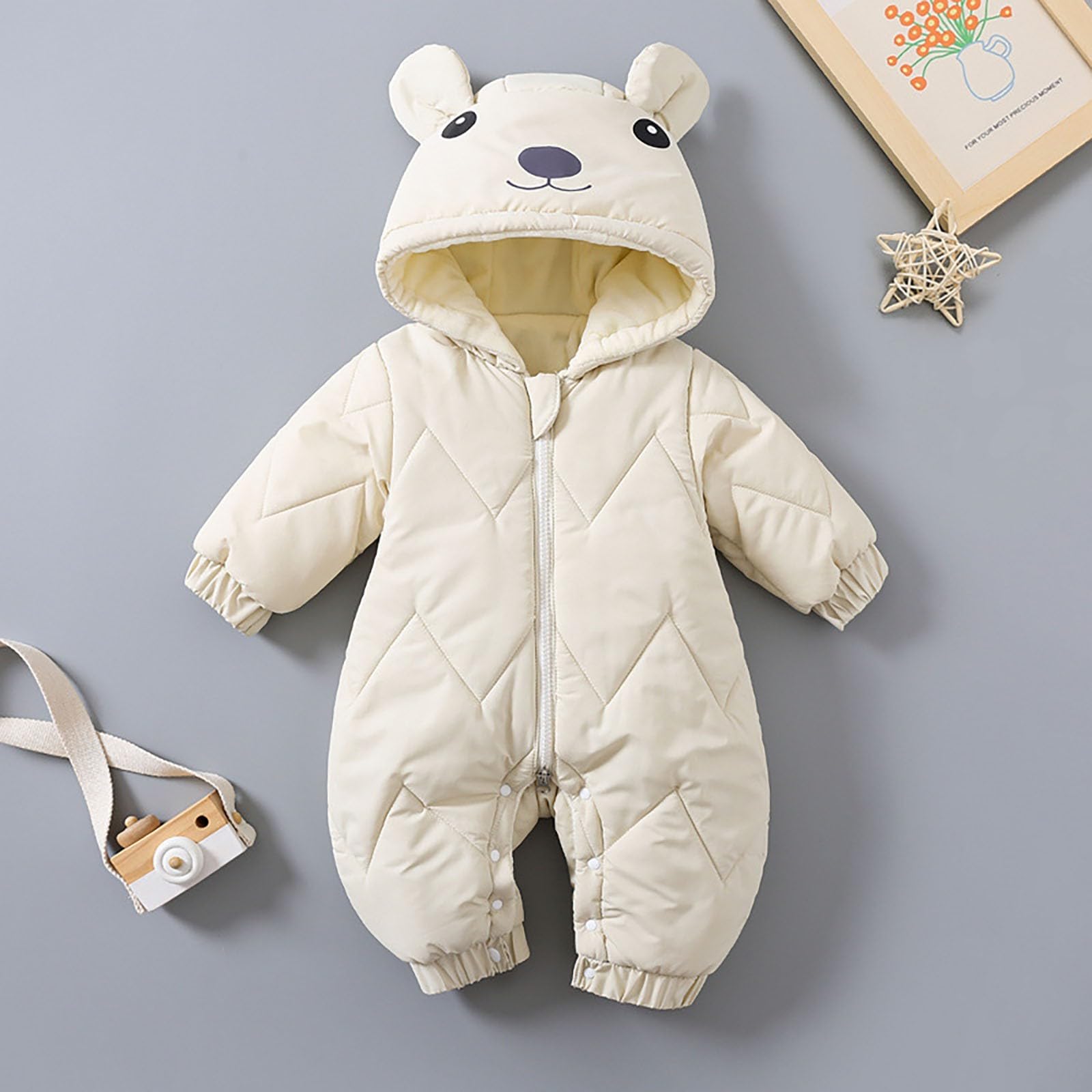 Traje de Nieve para bebé recién Nacido, Abrigo de Invierno, Mono con Capucha, niños y niñas, Polar Grueso, Patucos y Manoplas, Ideal para el frío Extremo.