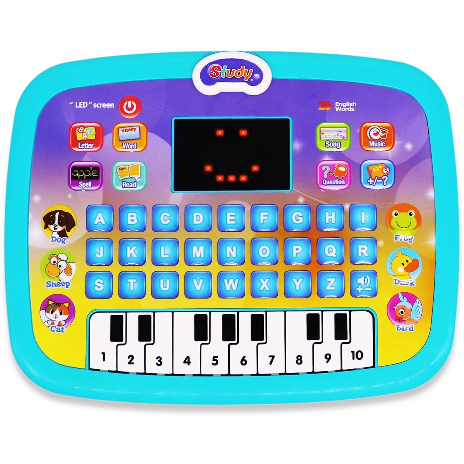 PLAYSKOUT Educational Kids Laptop Tablet with Piano, LED Screen, Music, ABC, Numbers, Words Learning Activities for Toddlers (Green)