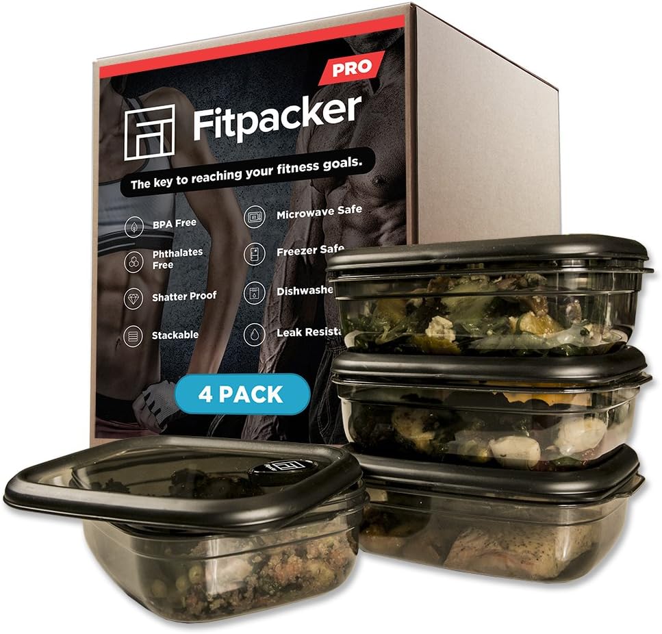 Fitpacker Pro Premium Meal Prep Containers - Rugged Food Storage - Microwaveable, Freezer Safe (33Oz - 4Pack)