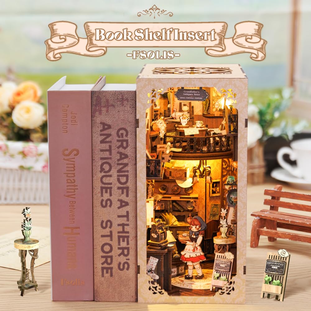 Fsolis DIY Book Nook,Kit per Libri Fai da te,Book Nook in Legno con Led,Puzzle in legno 3D,Costruire il Libro,il Montaggio e l'incollo dei Pezzi,Semplice da Montare,Regalo per Ragazzi e Ragazze