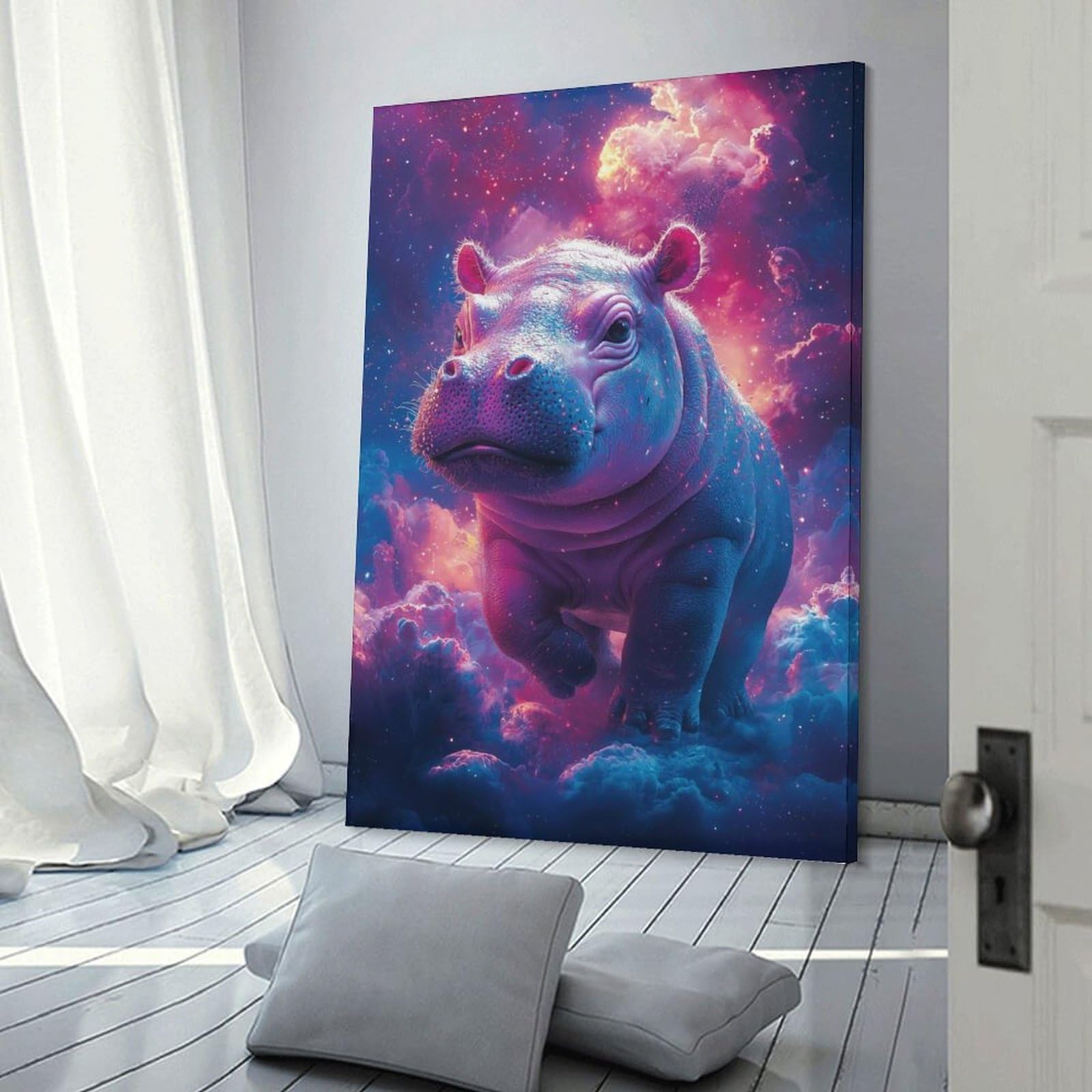 Junmoney Cosmic Hippo Decorative Wall Artwork, 24x36inch(60x90cm), for New Homes, Bedrooms Or Workspaces, Gift Idea for Housewarming And Birthdays