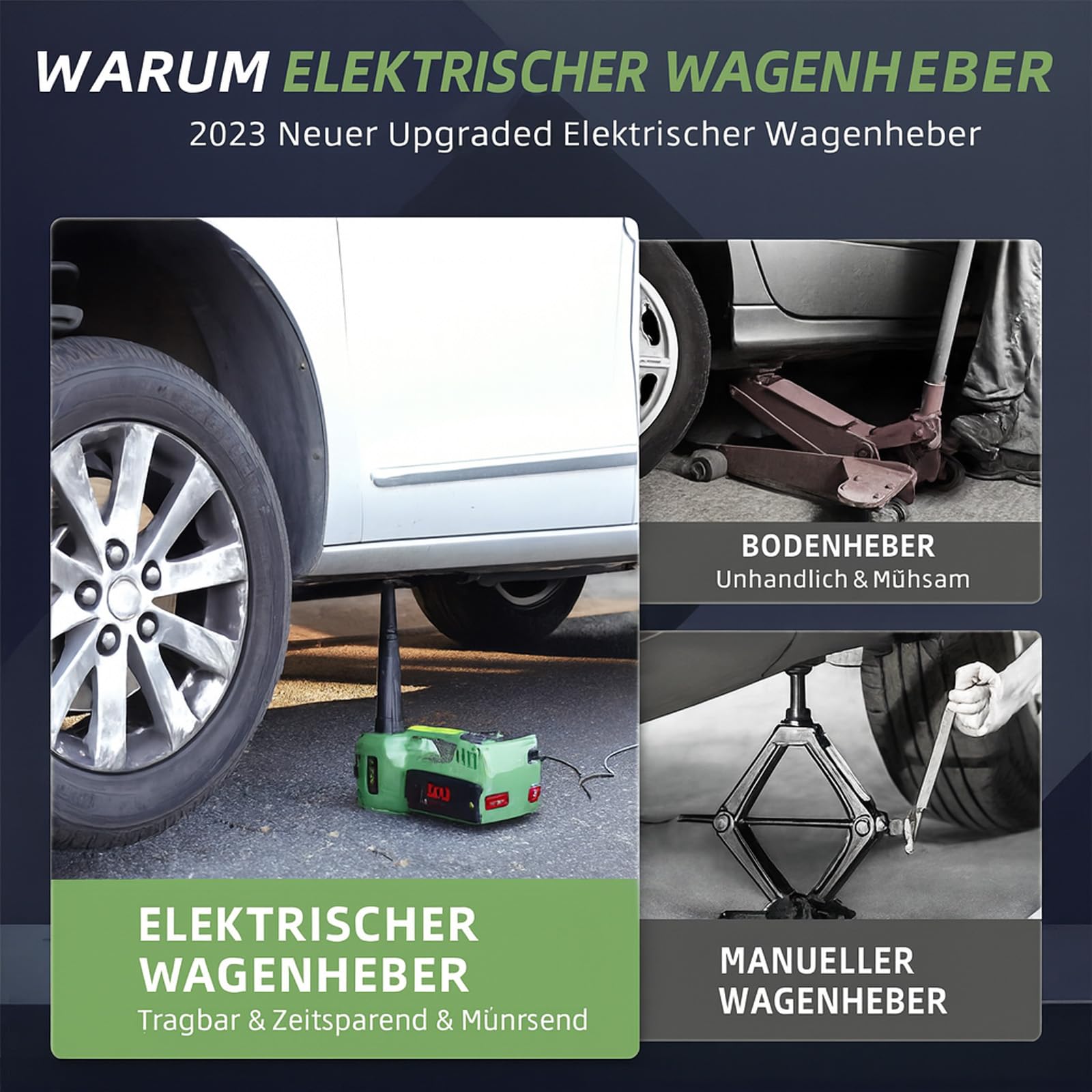 ROGTZ 5 Tonnen Hydraulischer Wagenheber – 4-in-1 Multifunktionales Pannenhilfe-Set mit integrierter Luftpumpe, LED-Licht und Reifenreparatur-Werkzeug für Auto, SUV, LKW