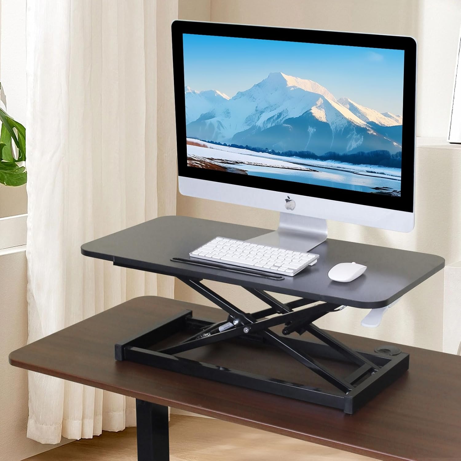 32" Height Adjustable Sit to Stand Up Desk Workstation, Dual Monitor Desk Riser, Desktop Tabletop Riser, Laptop Black