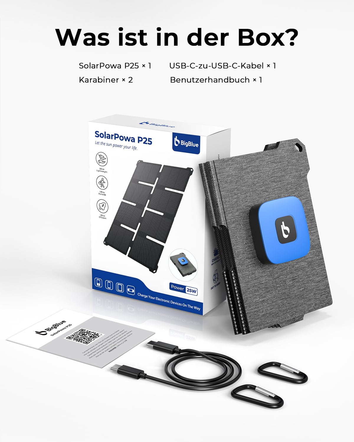 [Taschenformat] BigBlue 25W Mini Tragbar Solar Ladegerät, Faltbares Solarpanel mit USB-A & USB-C, Klein Aber Stark, IP68 Wasserdichtes für Outdoor, Kompatibel mit Handy, Tablets, Powerbank usw.