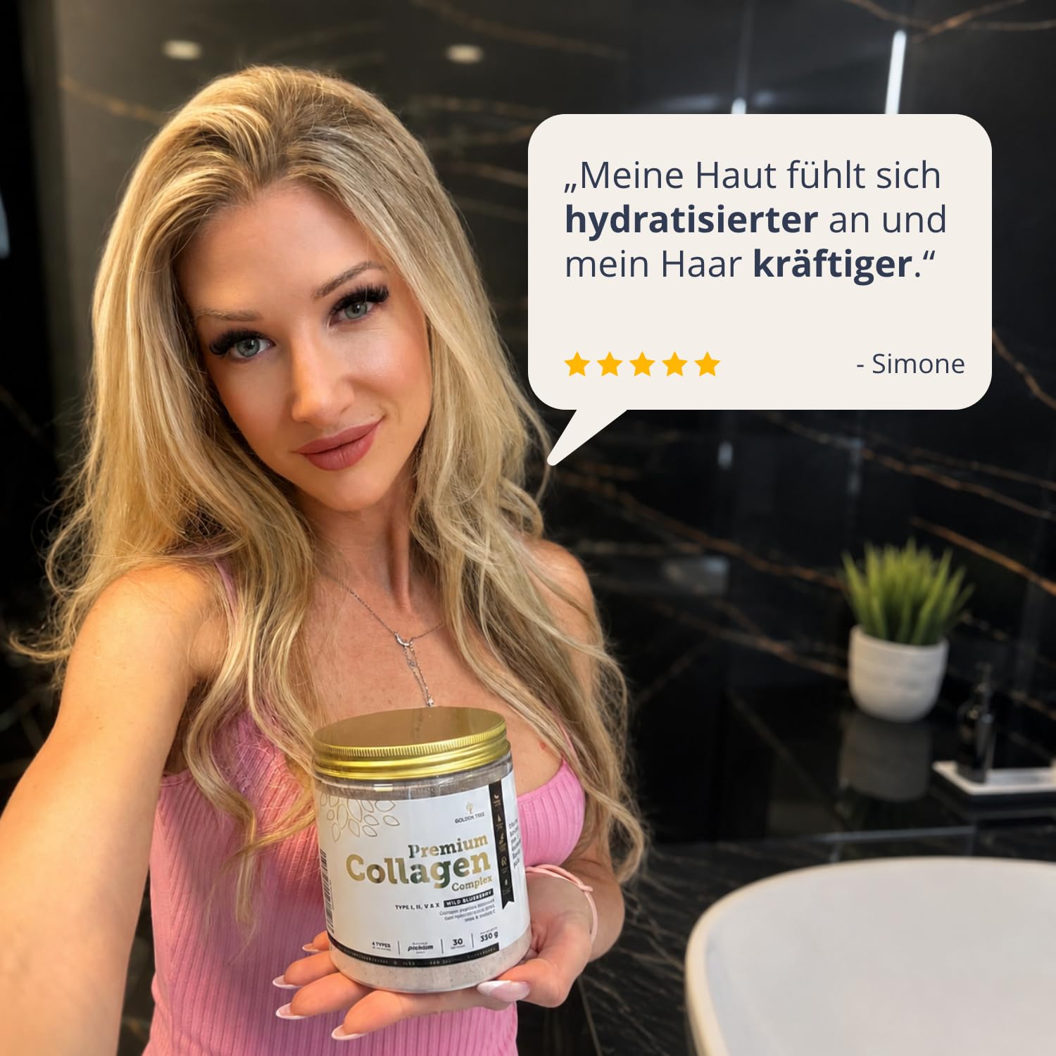 Golden Tree Premium Collagen Complex – Kollagen Pulver, 330 g | MSM, Hyaluronsäure, Vitamin C, Silizium, Kollagen Peptide Typen I, III, V und X, 30 Portionen