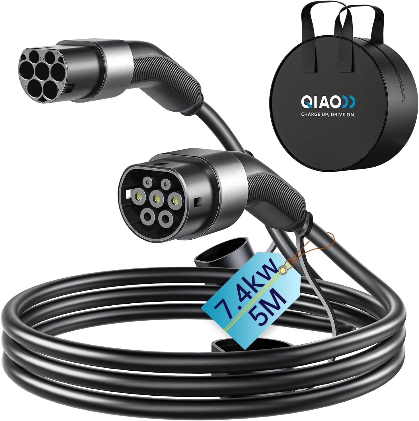 QIAO)) Type 2 EV Charging Cable,7kw - 7.4kW 5M 32A Single Phase