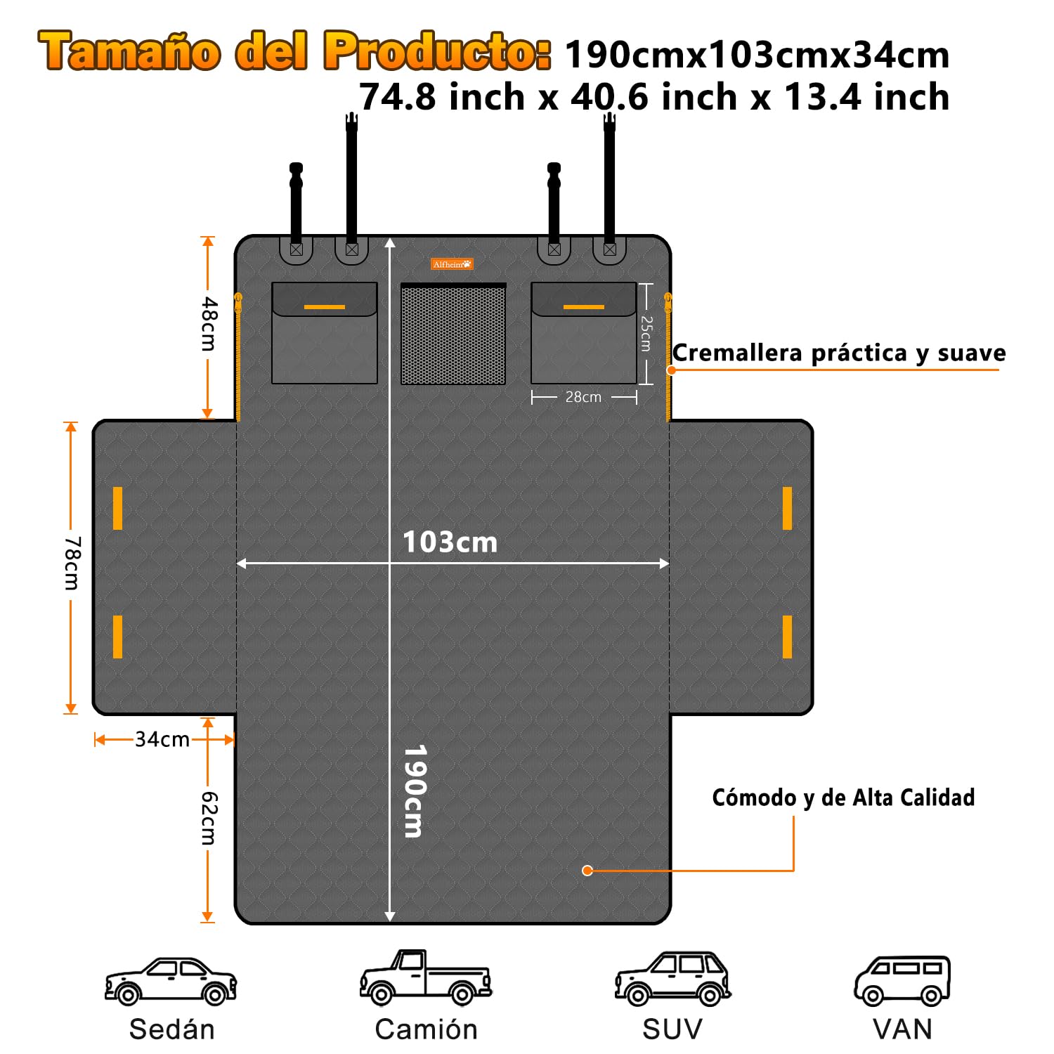 Alfheim Protector Universal para Maletero para Perros, Impermeable Antideslizante Lavable, con Protección Lateral Diseño Alargado para Coche, Camión, SUV