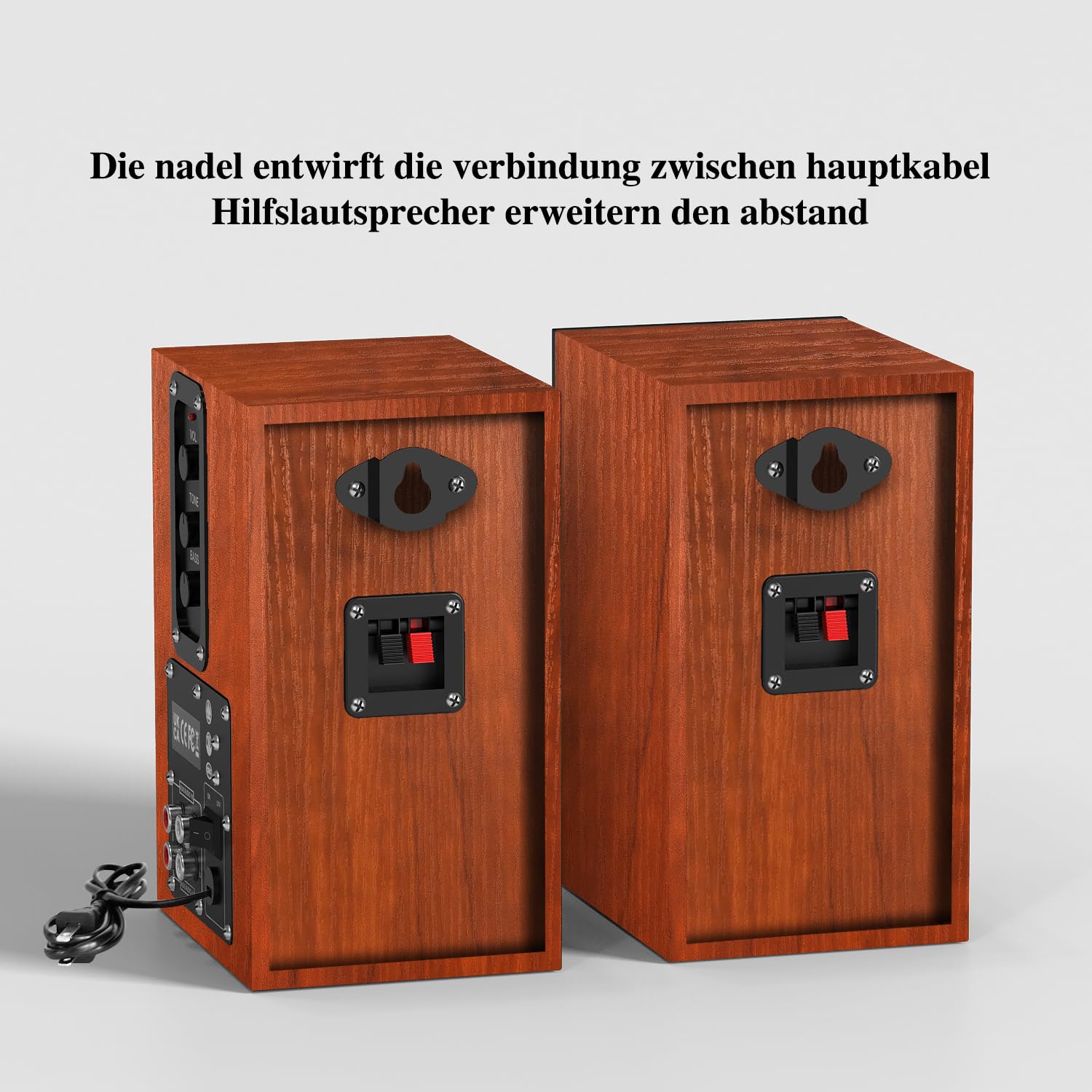 Elimavi Altoparlante attivo per scaffale, altoparlante per computer con woofer da 4", 3,5 mm a RCA Aux, per giradischi, struttura in legno, può essere montato a parete, Woodgrain