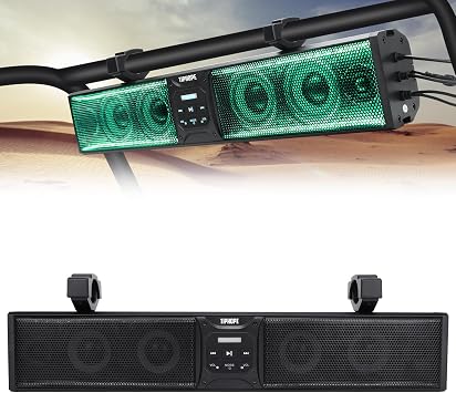 26 Inch UTV Sound Bar w/6 Speaker,ATV SoundBar Bluetooth with RGB Lighting,Music Sync Waterproof Golf Car Sound Bar with Back Light for ATV UTV Golf Cart w/1.75-2.25 Roll Bar-