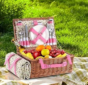 Amazon.com: MUFVR Pink Picnic Basket Set for 2 : Patio, Lawn & Garden